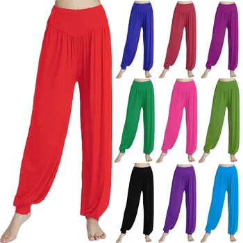 Свободные штаны для йоги с высокой талией и шаровары ярких цветов, модная удобная летняя спортивная одежда для танцев