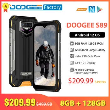 Смартфон DOOGEE S89 с быстрой зарядкой 12000 мАч 33 Вт 8 ГБ 128 ГБ Мобильный телефон Android 12 с 48-мегапиксельной камерой 6,3-дюймовый мобильный телефон