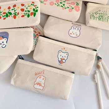 Холщовый пенал с милым медведем, сумка для ручек, Корейские канцелярские принадлежности для школьников, сумки, канцелярские принадлежности