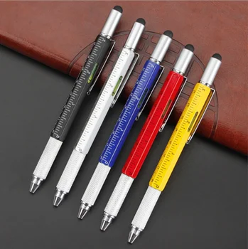Цельнометаллическая многофункциональная ручка, шариковая ручка, Отвертка, линейка, спиртовой уровень с верхней шкалой, Многофункциональные ручки для школы
